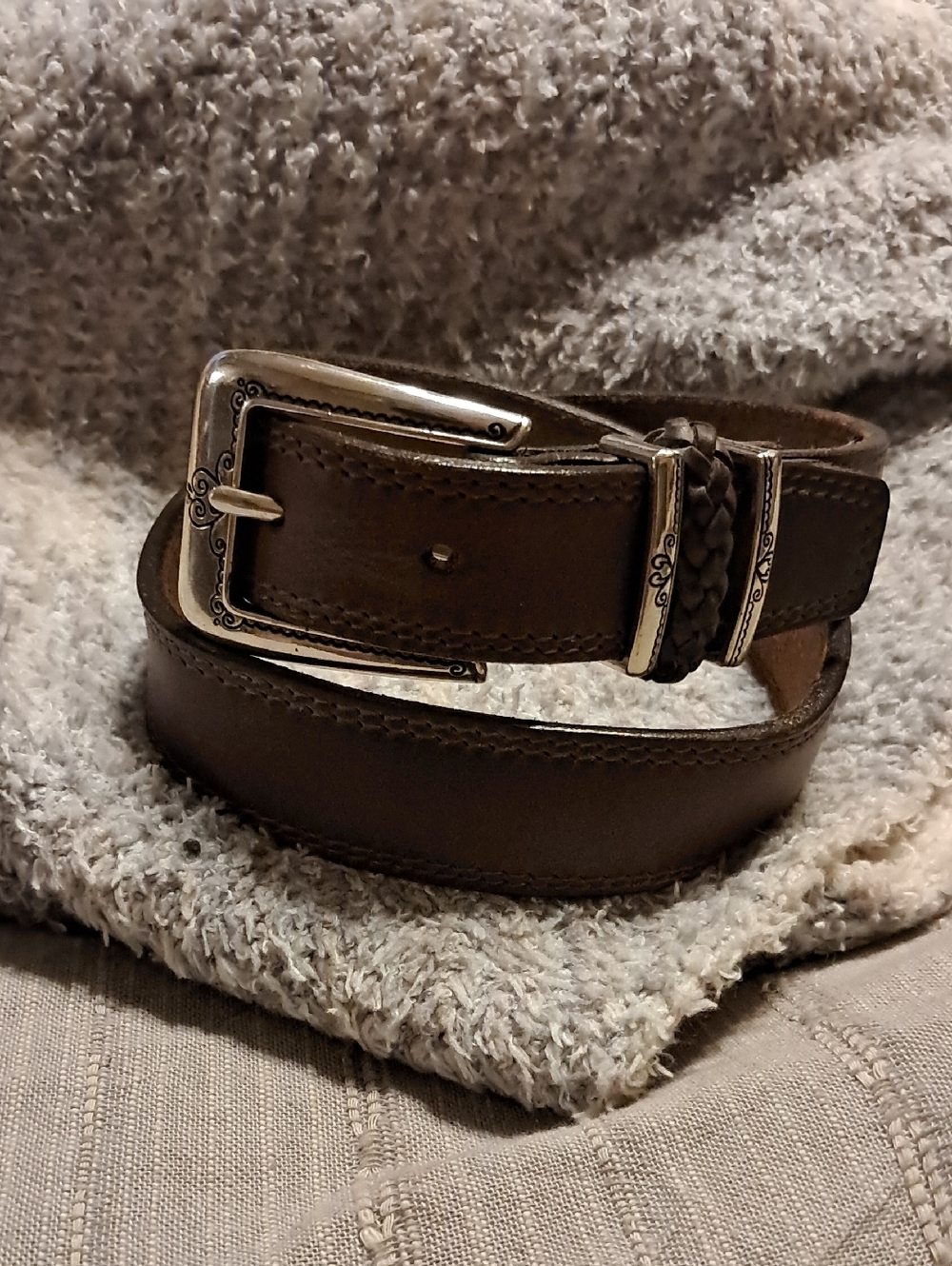 Brighton Classic Brown Leather Belt Decorative Silver Buckle Unisex
